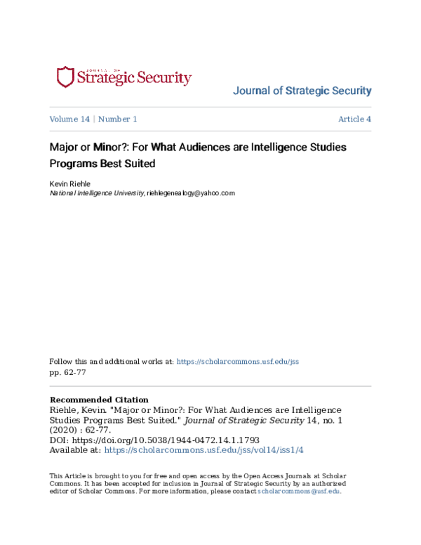 (PDF) Major or Minor: For What Audiences are Intelligence Studies ...