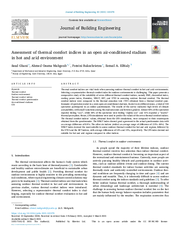 (PDF) Assessment of thermal comfort indices in an open air-conditioned ...