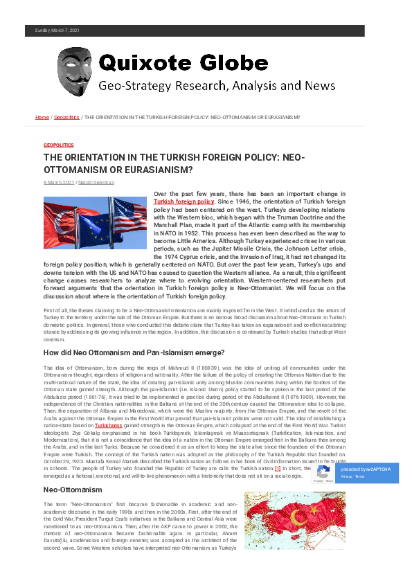 (PDF) THE ORIENTATION IN THE TURKISH FOREIGN POLICY: NEO-OTTOMANISM OR ...