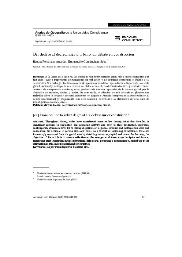 Del declive al decrecimiento urbano: un debate en construcción