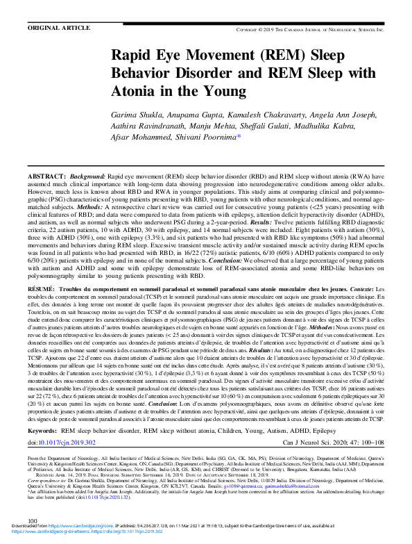 (PDF) REM sleep behaviour disorder and REM sleep without atonia in the