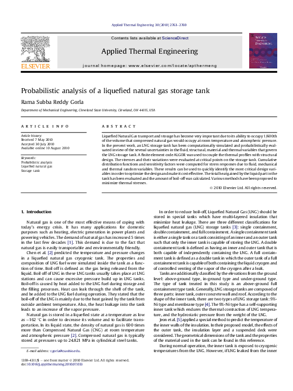 (PDF) Probabilistic analysis of a liquefied natural gas storage tank