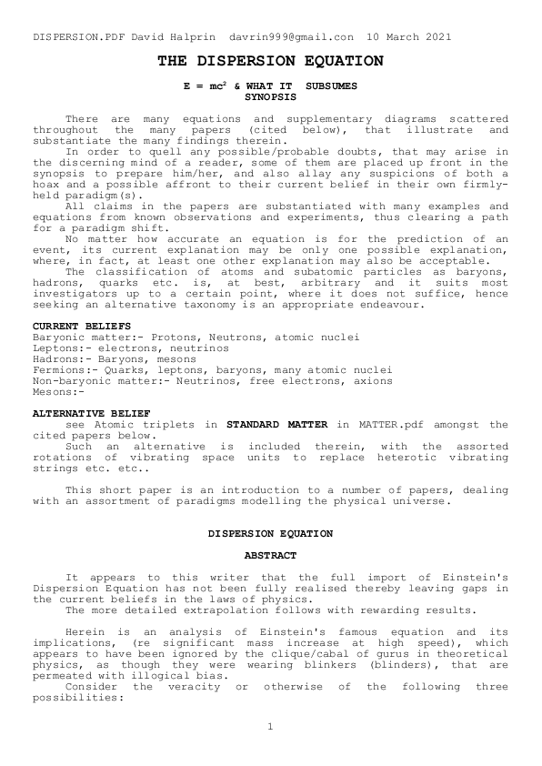 (PDF) THE DISPERSION EQUATION E = mc^2 & WHAT IT SUBSUMES