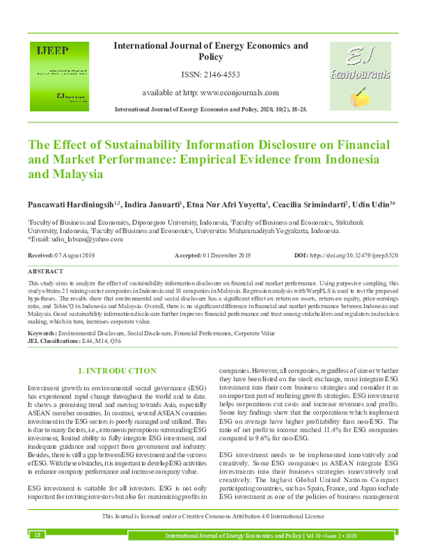 (PDF) The Effect of Sustainability Information Disclosure on Financial ...
