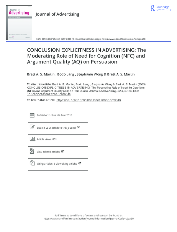 (PDF) Conclusion explicitness in advertising: The Moderating Role of ...