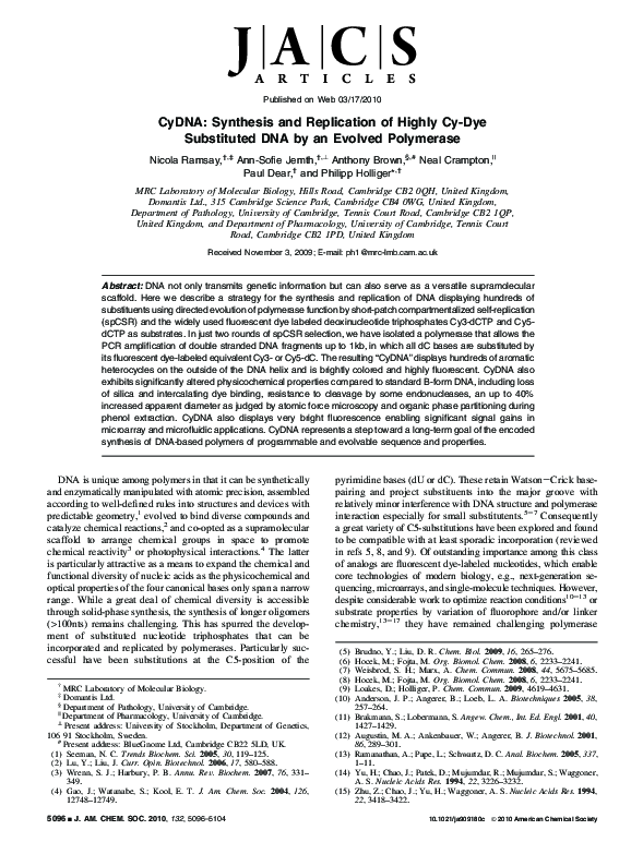 (PDF) CyDNA: Synthesis and Replication of Highly Cy-Dye Substituted DNA ...