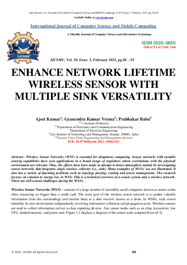 (PDF) ENHANCE NETWORK LIFETIME WIRELESS SENSOR WITH MULTIPLE SINK ...
