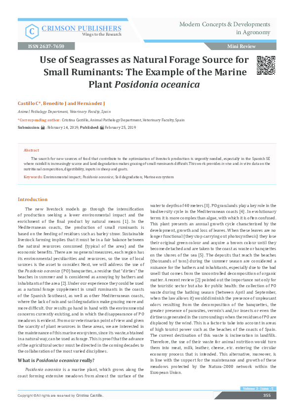 (PDF) Use of Seagrasses as Natural Forage Source for Small Ruminants ...