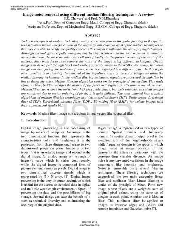 (PDF) Image noise removal using different median filtering techniques ...