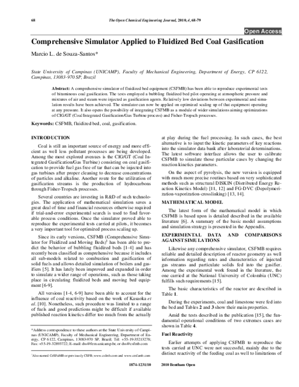 (PDF) Comprehensive Simulator Applied to Fluidized Bed Coal Gasification
