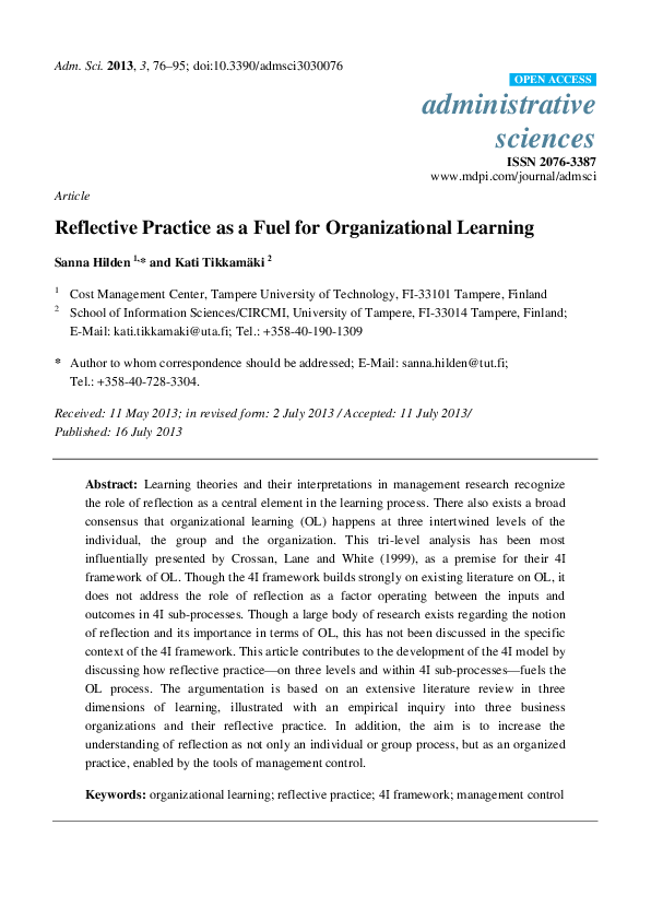 (PDF) Reflective Practice as a Fuel for Organizational Learning