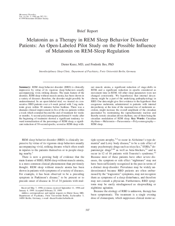 (PDF) Melatonin as a therapy in rem sleep behavior disorder patients