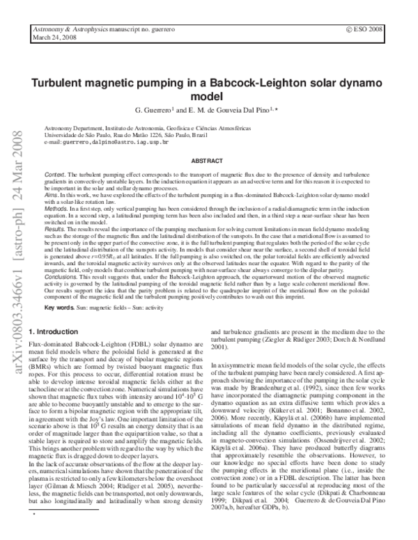(PDF) Turbulent magnetic pumping in a Babcock-Leighton solar dynamo model