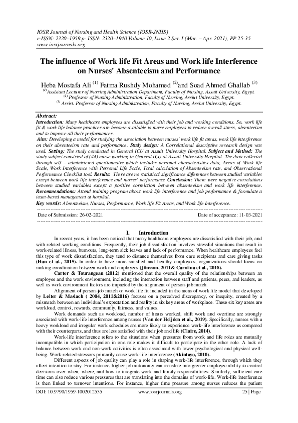 (PDF) The influence of Work life Fit Areas and Work life Interference ...