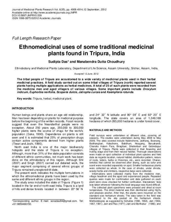 (PDF) Ethnomedicinal uses of some traditional medicinal plants found in ...