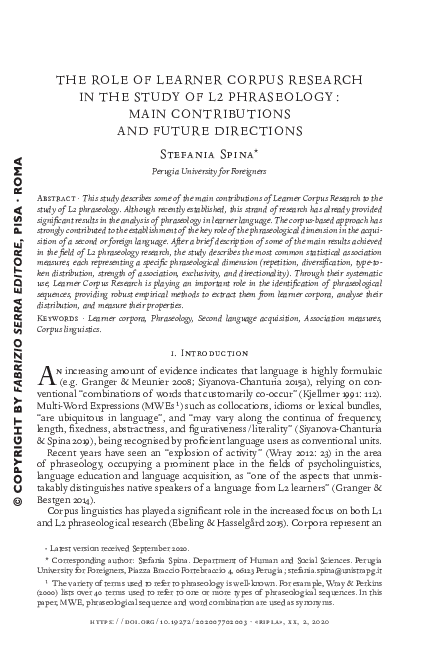 (PDF) The role of learner corpus research in the study of L2 ...
