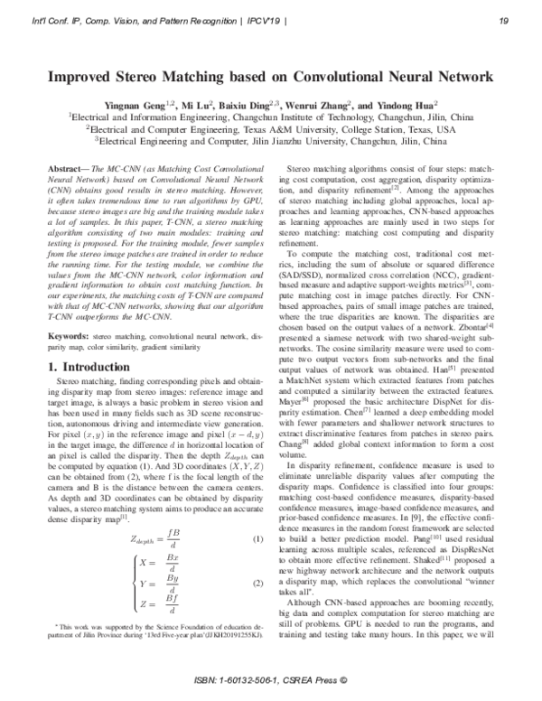 (PDF) Improved Stereo Matching based on Convolutional Neural Network