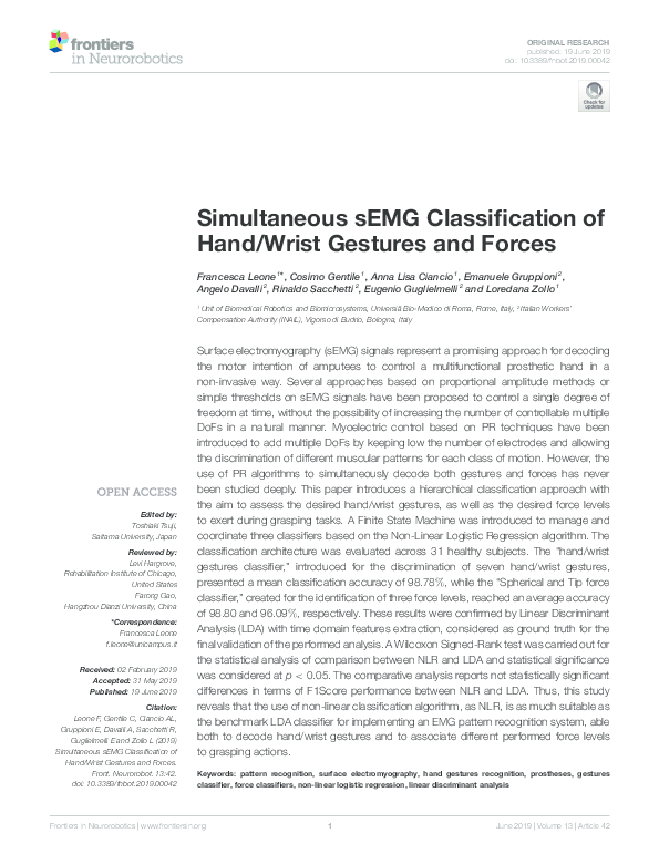 (PDF) Simultaneous sEMG Classification of Hand/Wrist Gestures and Forces