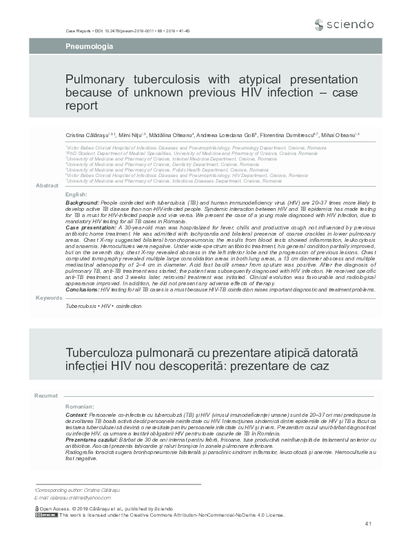(PDF) Pulmonary tuberculosis with atypical presentation because of ...