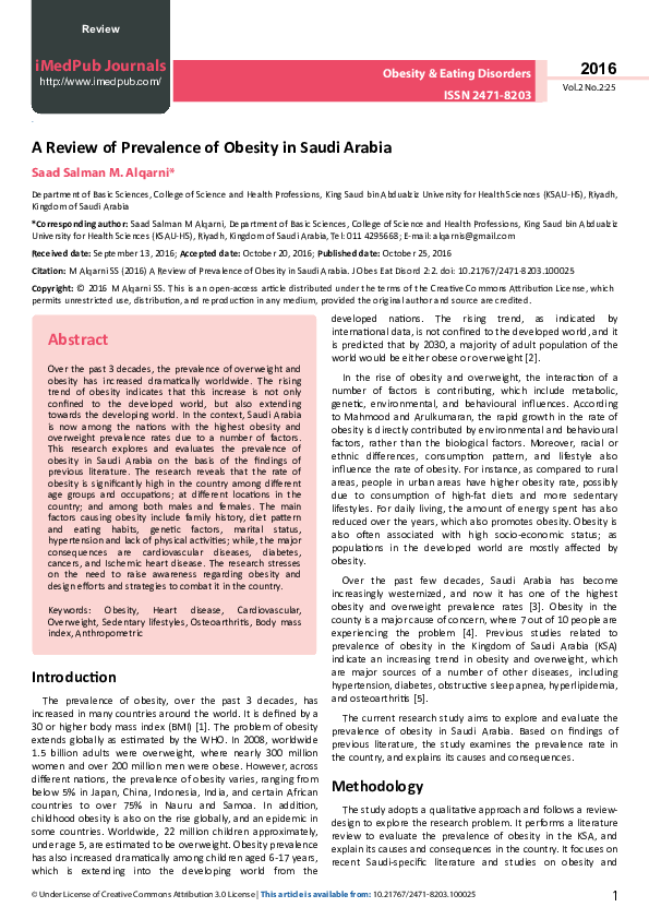 (PDF) A Review of Prevalence of Obesity in Saudi Arabia