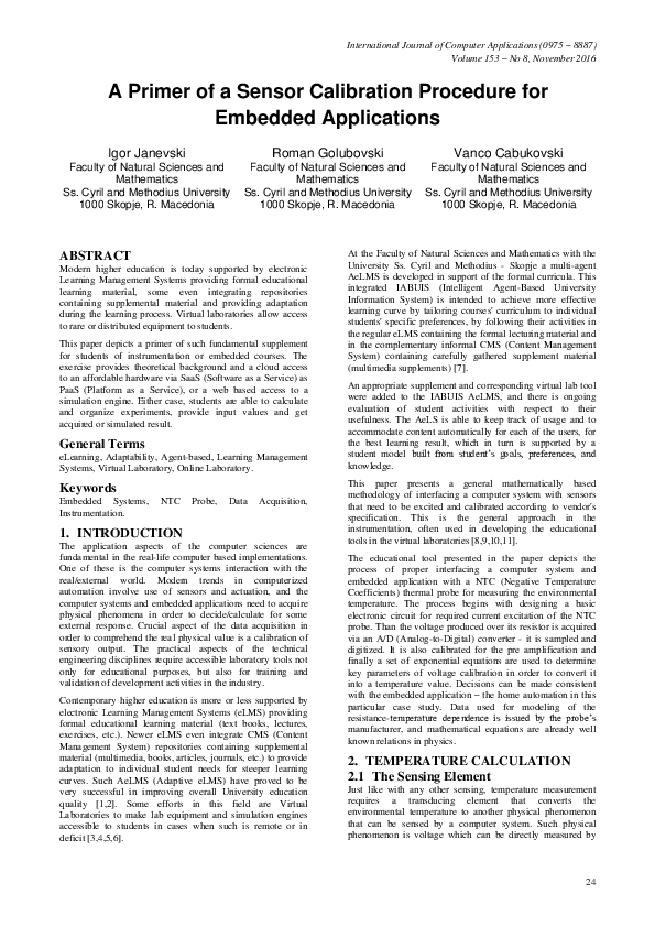 (PDF) A Primer of a Sensor Calibration Procedure for Embedded Applications