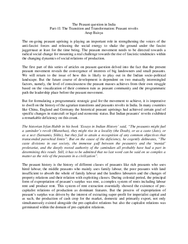 (PDF) The Peasant question in India Part1I The Transition and