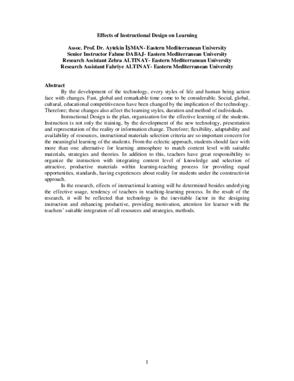 (PDF) Effects of Instructional Design on Learning