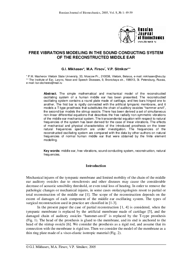 (PDF) Free Vibrations Modeling in the Sound Conducting System of the ...