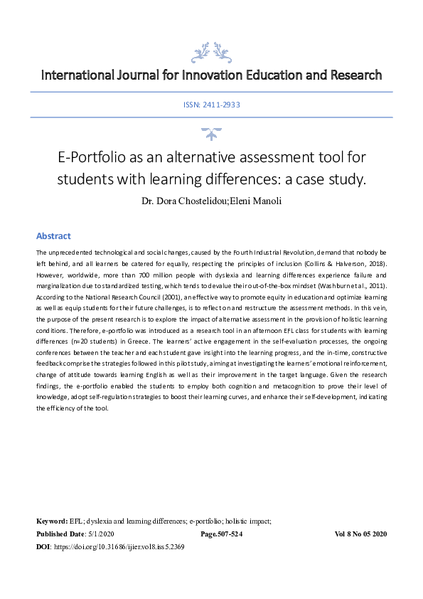 (PDF) E portfolio as an alternative assessment tool for students with ...