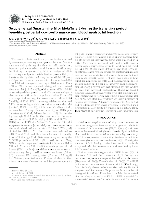 (PDF) Supplemental Smartamine M® in high-energy diets during the ...
