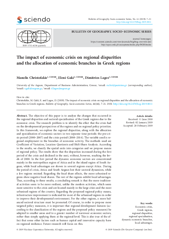 (PDF) The impact of economic crisis on regional disparities and the ...