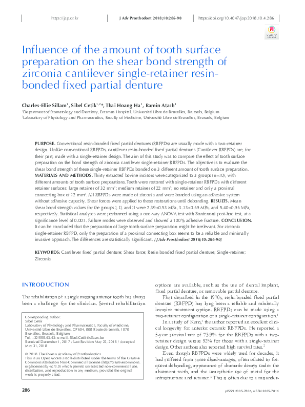 (PDF) Influence of the amount of tooth surface preparation on the shear ...