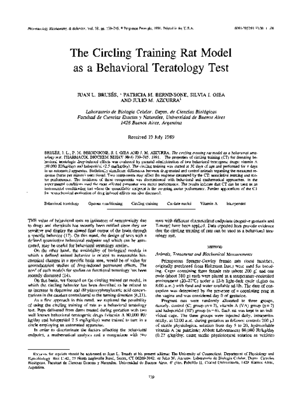(PDF) The circling training rat model as a behavioral teratology test