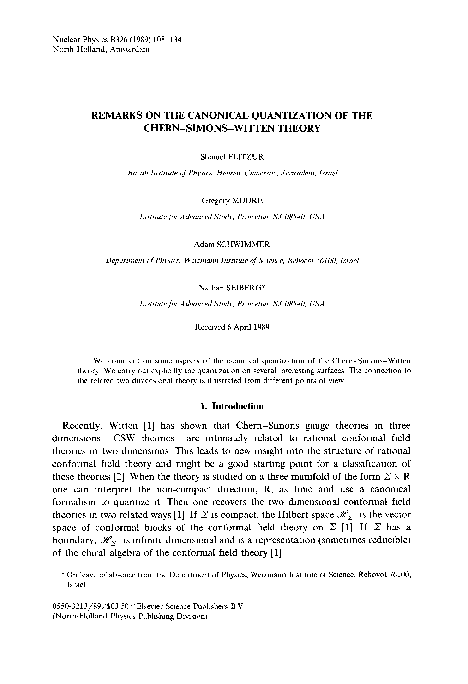 (PDF) Remarks on the canonical quantization of the Chern-Simons-Witten ...