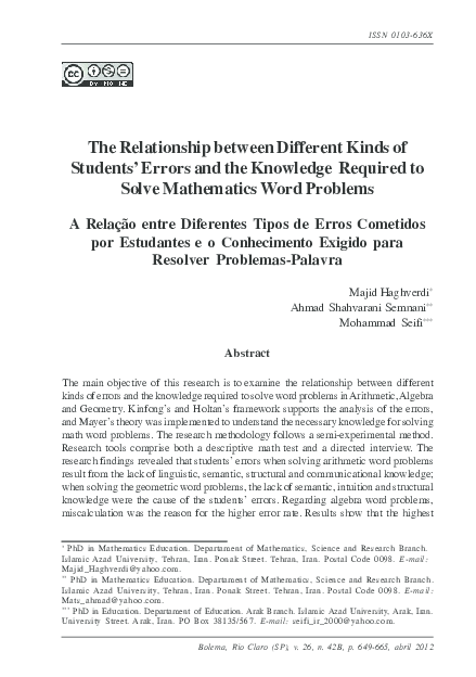 (PDF) The relationship between different kinds of students' errors and ...