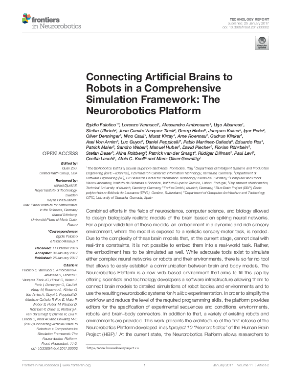 (PDF) Connecting Artificial Brains to Robots in a Comprehensive ...