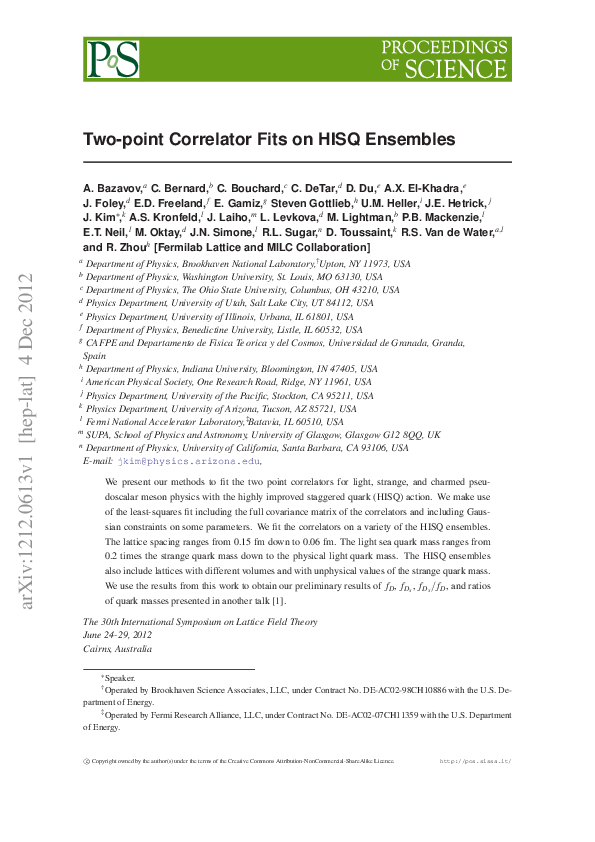 (PDF) Two-point correlator fits on HISQ ensembles