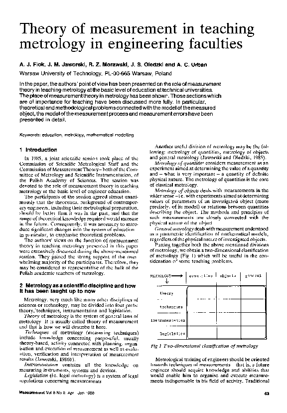 (PDF) Theory of measurement in teaching metrology in engineering faculties