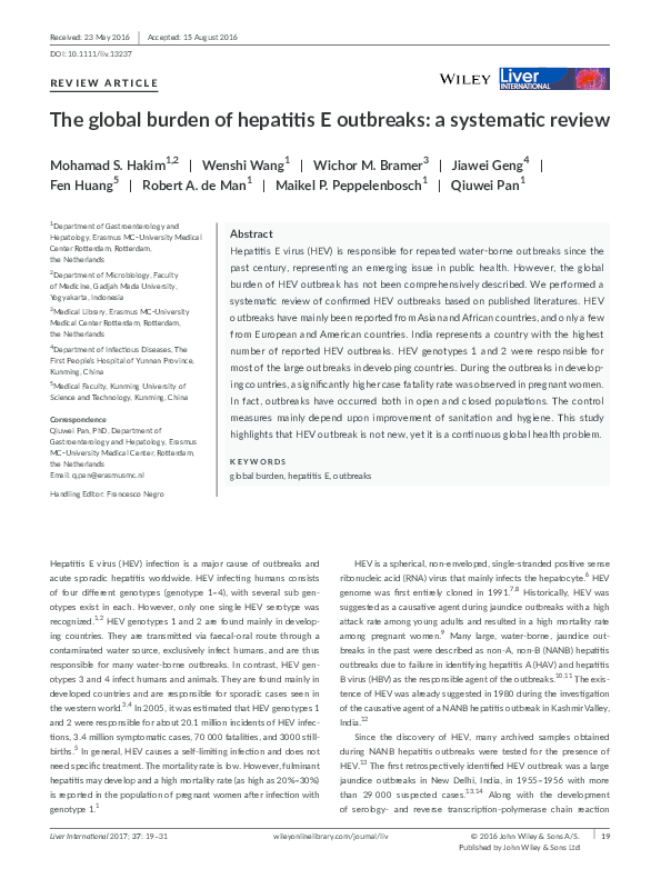 (PDF) The Global Burden of Hepatitis E Outbreaks: A Systematic Review