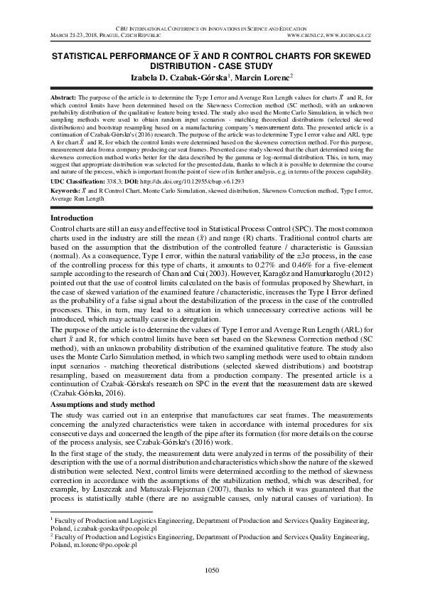 (PDF) Statistical Performance of X ̅ and R Control Charts for Skewed