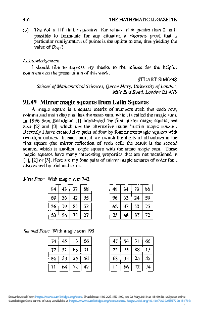 (PDF) 91.49 Mirror magic squares from Latin Squares