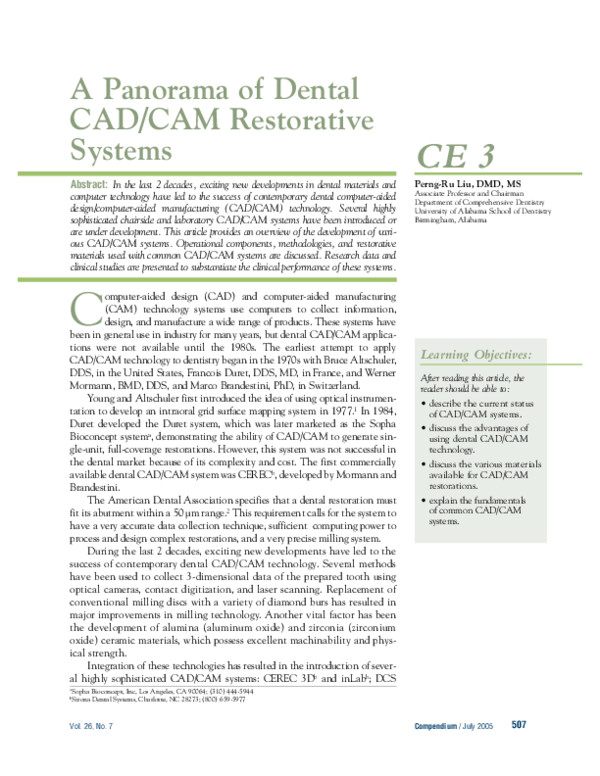 (PDF) A panorama of dental CAD/CAM restorative systems