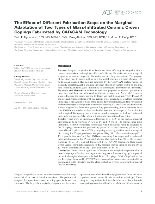 (PDF) The effect of different fabrication steps on the marginal