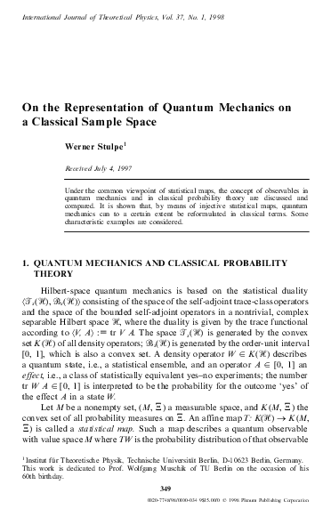 (PDF) On the Representation of Quantum Mechanics on a Classical Sample ...
