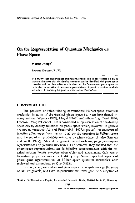 (PDF) On the representation of quantum mechanics on phase space