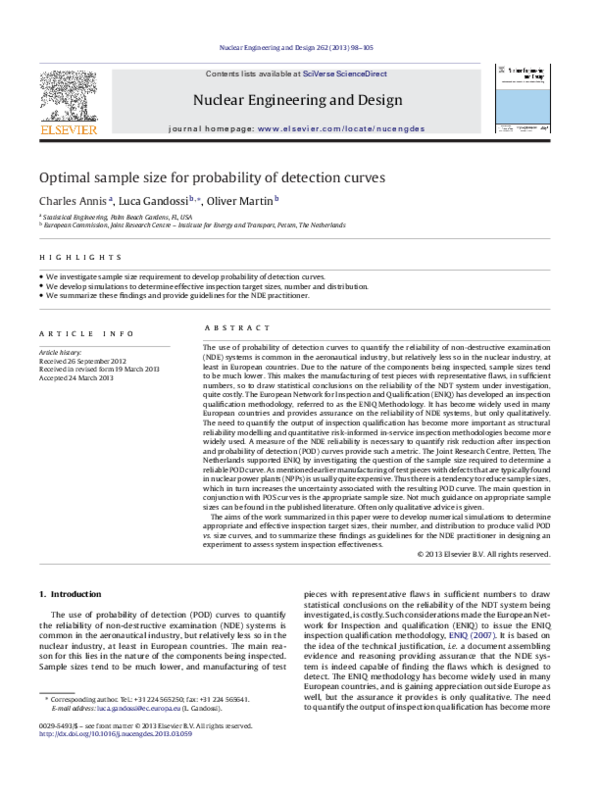 (PDF) Optimal sample size for probability of detection curves