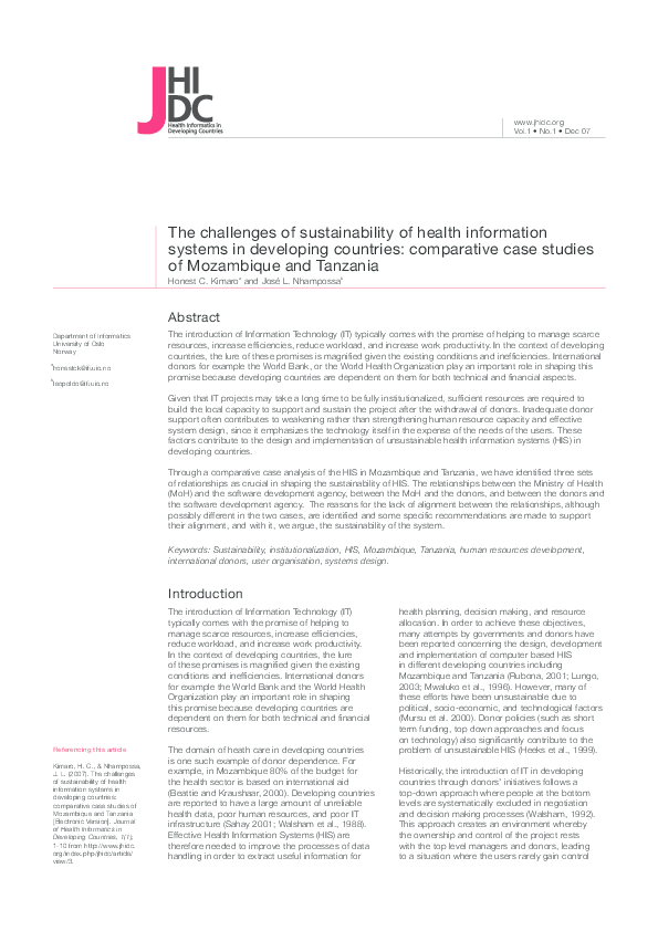 (PDF) The challenges of sustainability of health information systems in ...