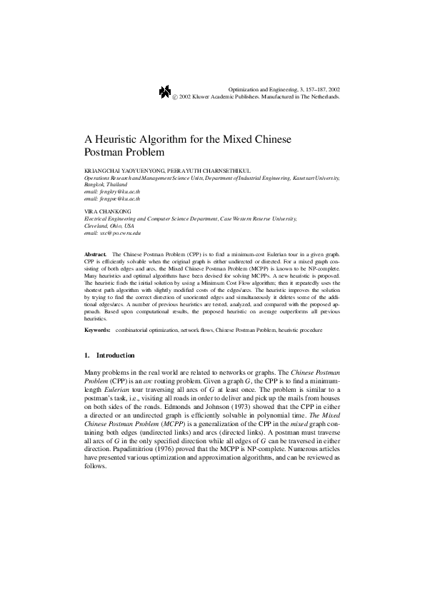(PDF) A Heuristic Algorithm for the Mixed Chinese Postman Problem