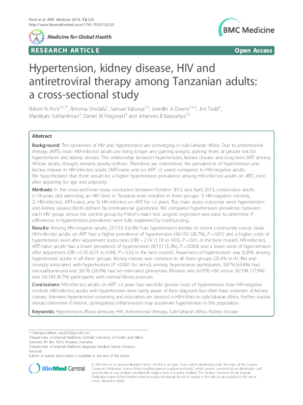 (PDF) Hypertension, kidney disease, HIV and antiretroviral therapy ...