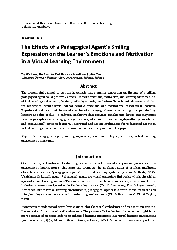 (PDF) The Effects of a Pedagogical Agent’s Smiling Expression on the ...